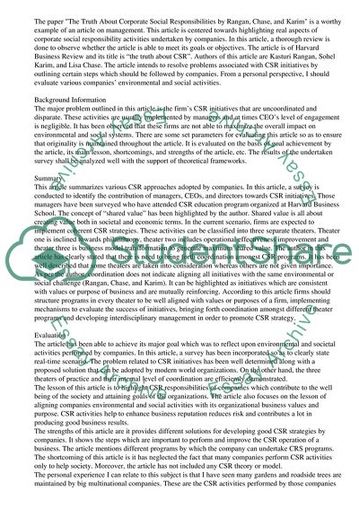 The Truth About CSR by Rangan, Chase and Karim