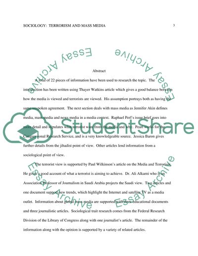 Terrorism and Mass Media Using it to Further Affect a Targeted Community