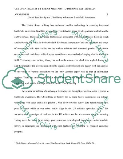 Use of Satellites by the US Military to Improve Battlefield Awareness