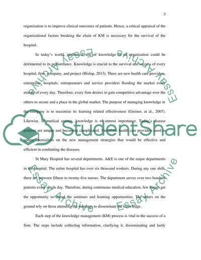 Knowledge Management in the Accident and Emergency Department St Mary Hospital