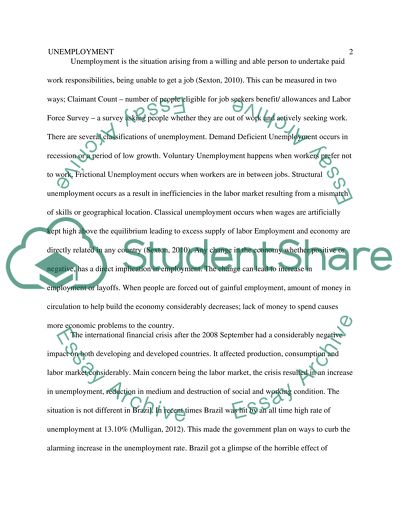 Unemployment in Brazil after the Financial crisis of 2008