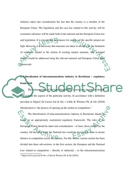 Liberalisation of Telecommunications Industry in Berckistan