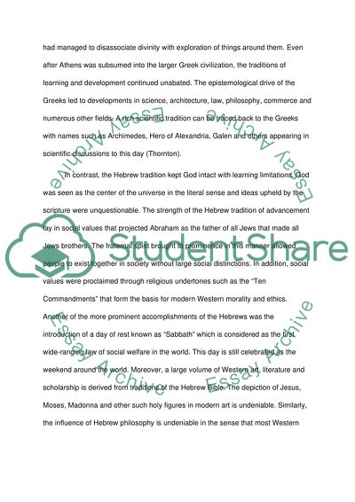 Western civ (Greeks Vs, Hebrews)