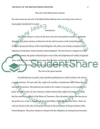 The Role of the British Prime Minister