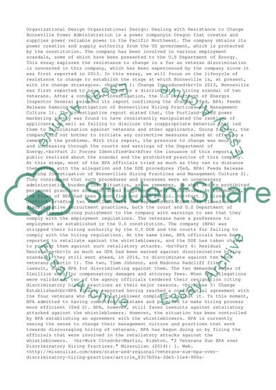 Organization design (dealing with resistance to change)