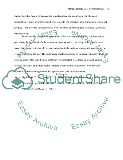 Managerial End User Responsibilities in Information Systems