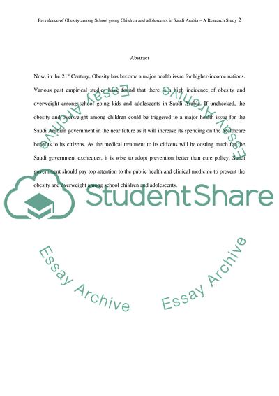 Obesity among School Going Children and Adolescents in Saudi Arabia