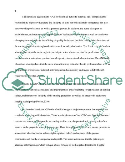 Comparison of ANA and ICN Code of Ethics