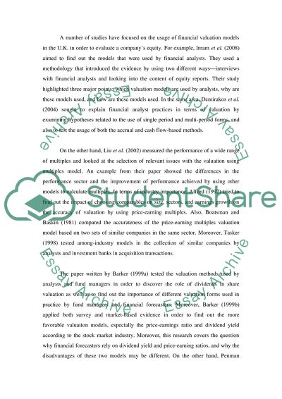 Valuation Models Literature Review Essay Example Topics And Well Valuation Models Literature Review Science Essay Ideas also What Is A Thesis Statement In A Essay Psychology As A Science Essay