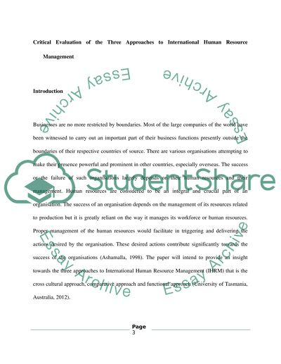 Critical Evaluation of the Three Approaches to International Human Resource Management