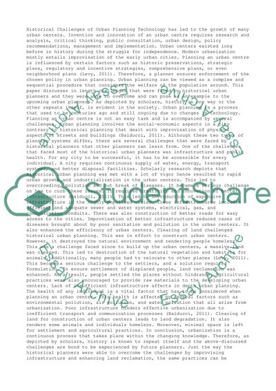 Historical Challenges of Urban Planning