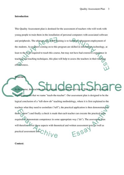Quality Assessment Plan for Teachers