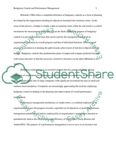 Budgetary Control and Performance Management