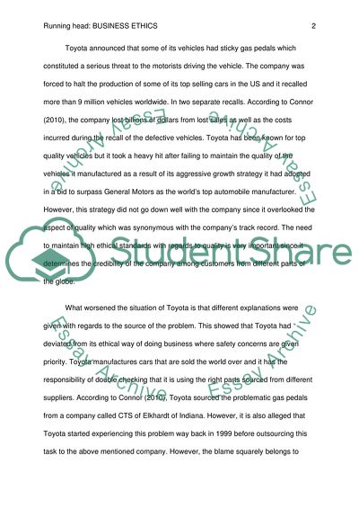 The Concept of Business Ethics in Toyota