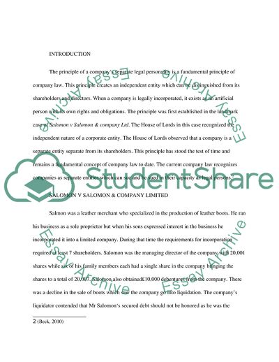 The Rule in Salomon vs Salomon and Company Limited