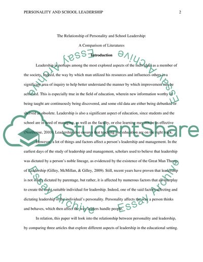 The Relationship of Personality and School Leadership: A Comparison of Literatures