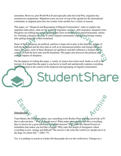 Dispersal and Regrouping of Migrant Communities