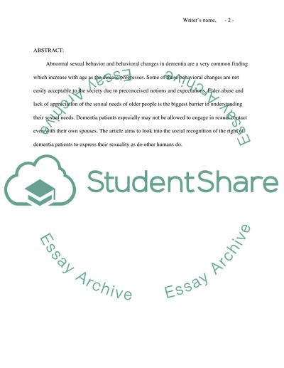 Dementia ,sexaula relationships in restidental care homes for the eldery