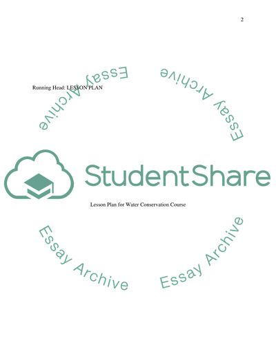 Lesson Planning for Water Conservation Course