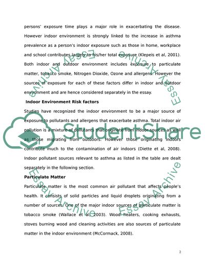 The Environmental Risk Factors Associated with Asthma