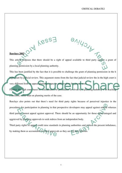 Critical debates in planning