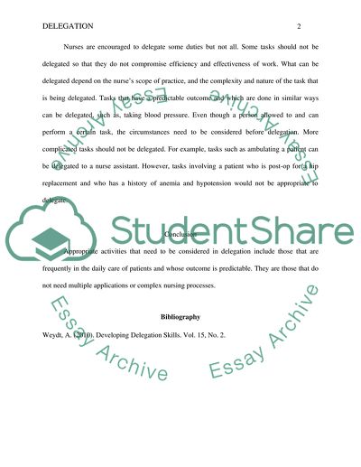 Delegation as a Skill Required by Nurses