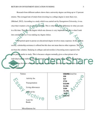 Return on Investment : Education Funding