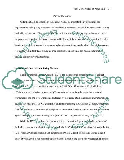 Cricket World Cup and National and International Policy Makers