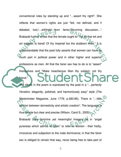 The Social Status of Women in Anna Letitia Barbaulds Poem the Rights of Woman