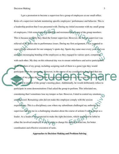 Approaches to Decision-Making and Problem-Solving