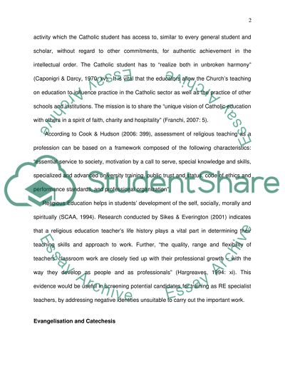 The Role Of The Catholic Religious Education Specialist Teacher