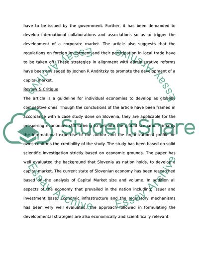 Review of Capital Market in a Small Country: The Case of Slovenia Article by Jochen R Andritzky