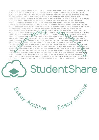 Supervision and Productivity