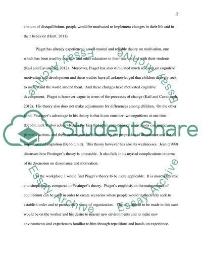 Compare and contrast Piagets and Festingers cognitive theories of motivation