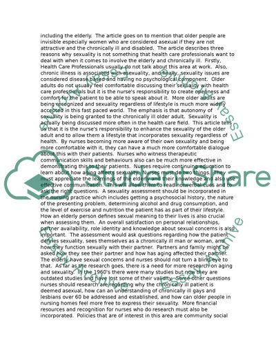 Sexuality and the Chronically Ill Older Adult: A Social Justice Issue