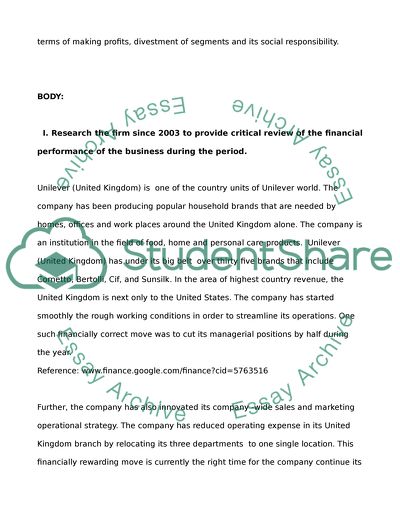 Unilever international finance and accounting