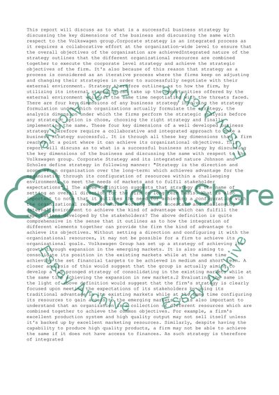 Corporate strategy and its integrated nature. Volkswagen case