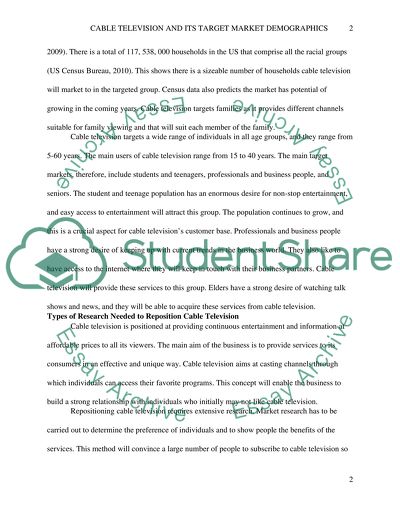 Cable Television in Terms of Its Repositioned Target Market Demographics Using US Census Data
