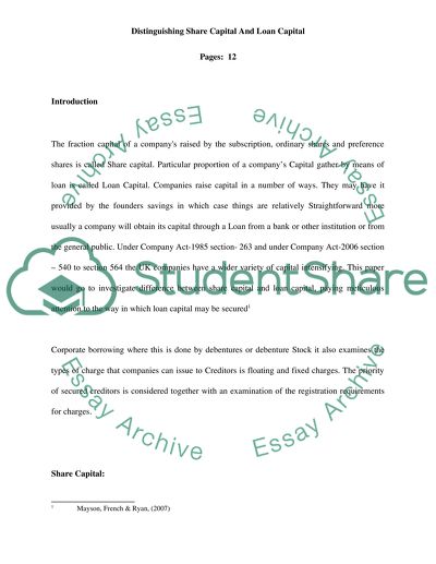 Distinguishing Share Capital and Loan Capital