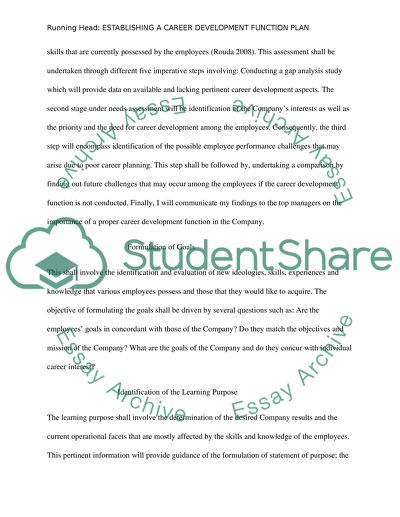 Plan for Establishing a Career Development Function HRD 420