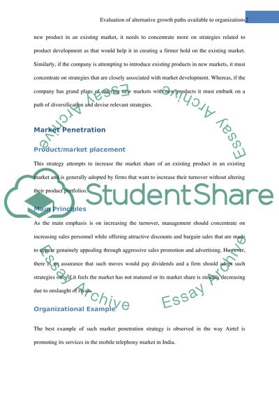 Evaluation of alternative growth paths available to organizations