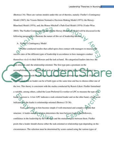 Leadership Theories In Nursing