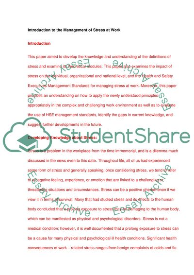 The management of stress at work