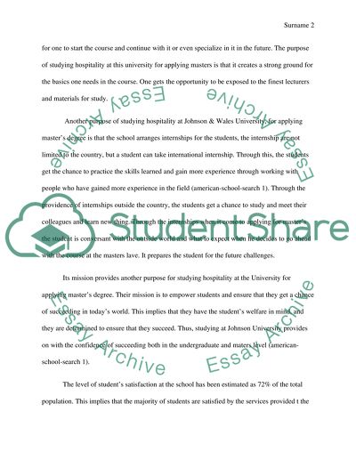 Purposes of studying hospitality at Johnson & Wales University