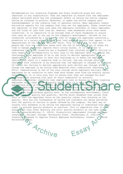 Recommendation for Incentive Programms and Plans