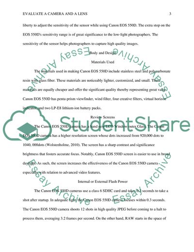 Evaluation of a Camera and a Lens