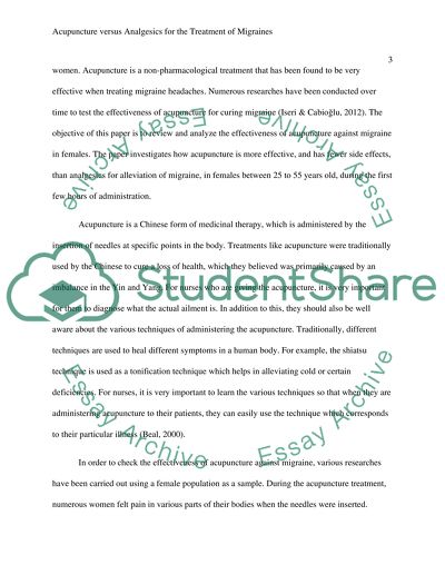 Acupuncture versus Analgesics for the Treatment of Migraines