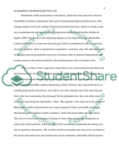 Maximization of Shareholder Wealth