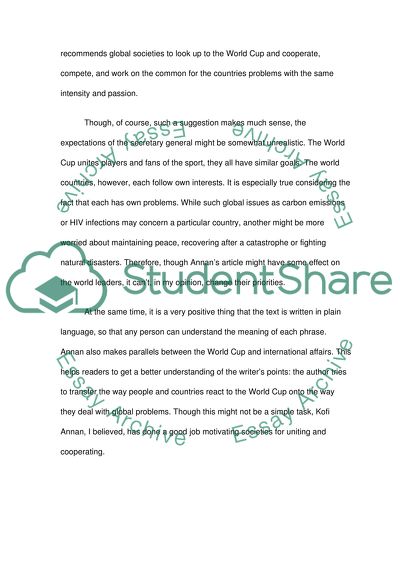 Football Envy at the UN by Kofi Annan Critical Summary