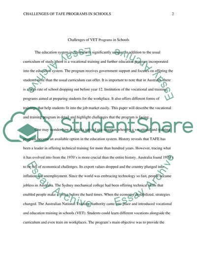 Challenges of VET Programs in Schools